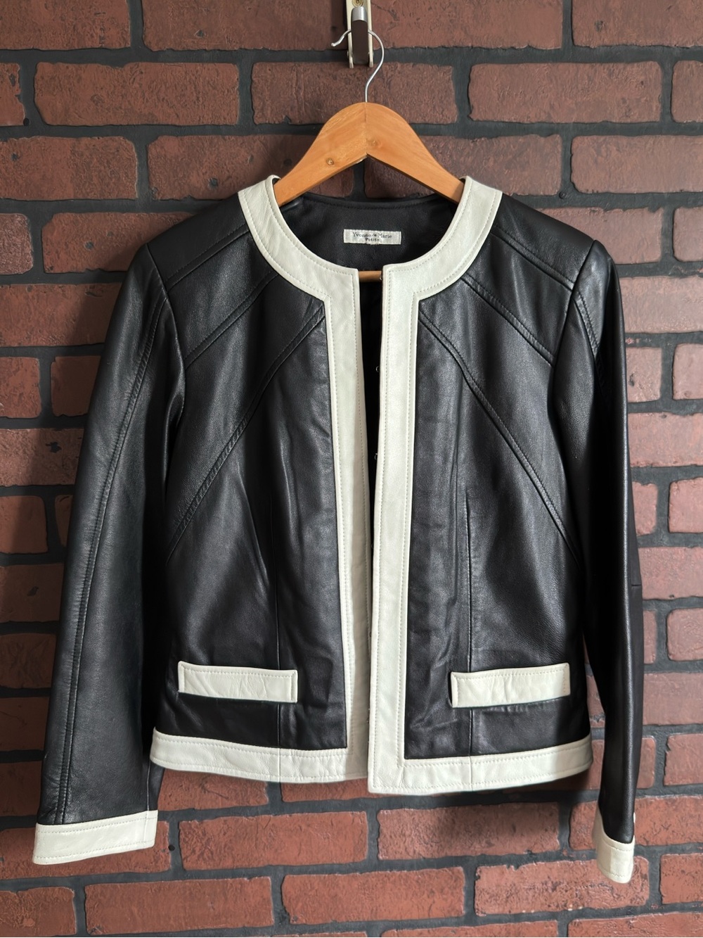 Vintage Yvonne Le Marie Yvonne & Marie Lamb Leather Jacket Petite S Black Ivory